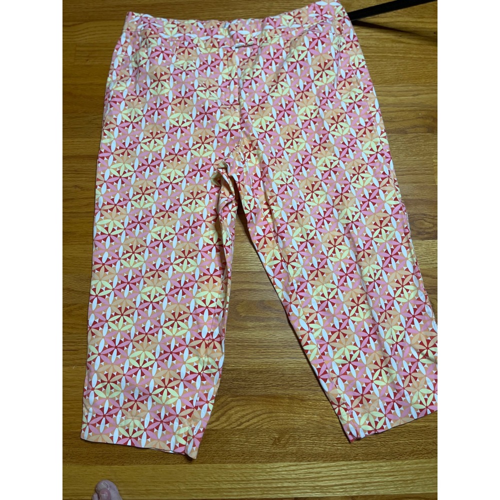 Talbots Woman Stretch Floral Print Capri Pants Size 18W Colorful